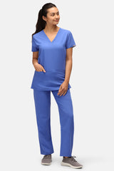 Ari Two-Pocket Ceil Blue Scrub Top